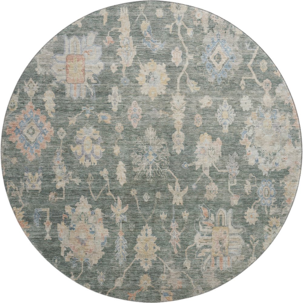 Premium Machine Washable Mayfield AMF2355 Green 8' x 8' Round Rug