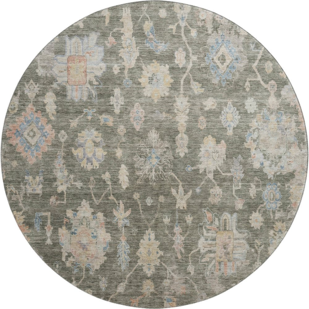 Premium Machine Washable Mayfield AMF2355 Green 8' x 8' Round Rug