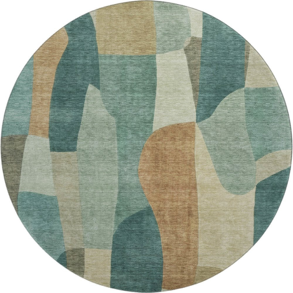 Premium Machine Washable Mayfield AMF2376 Teal 8' x 8' Round Rug