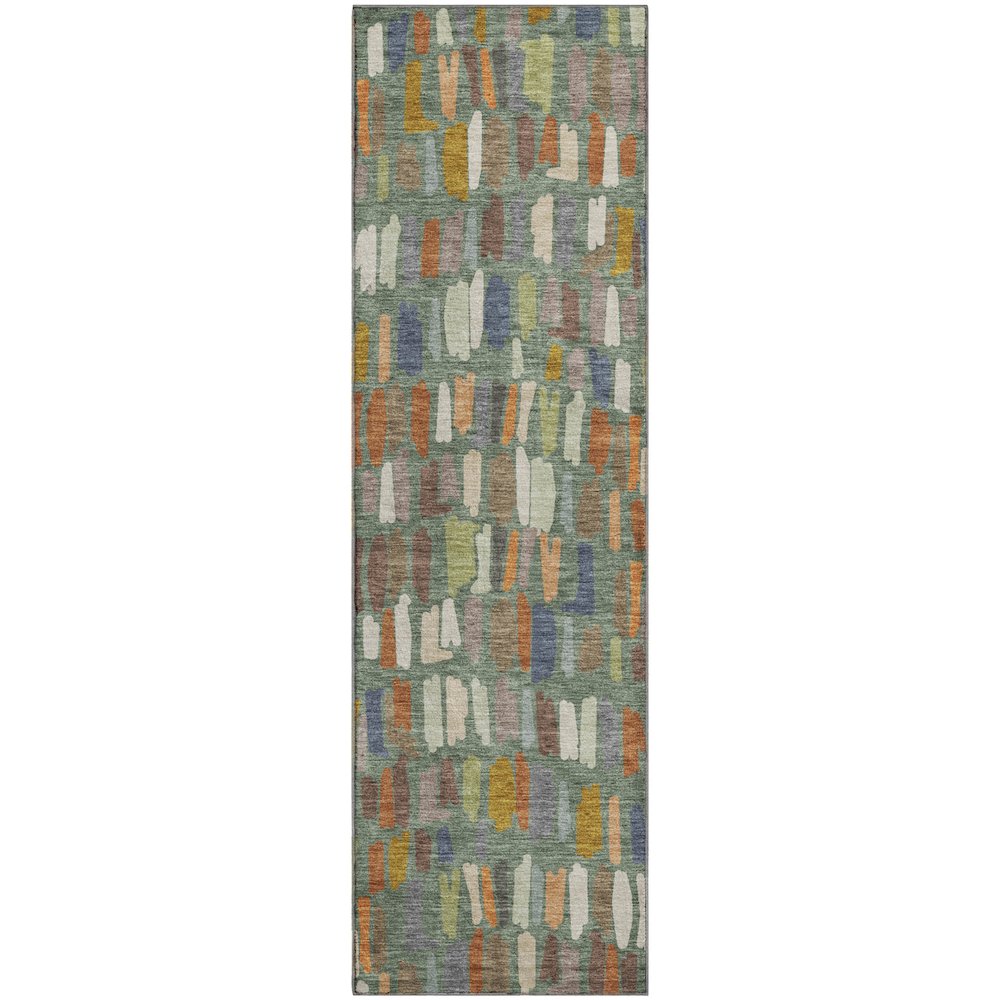 Premium Machine Washable Mayfield AMF2377 Green 2'3" x 7'6" Runner Rug