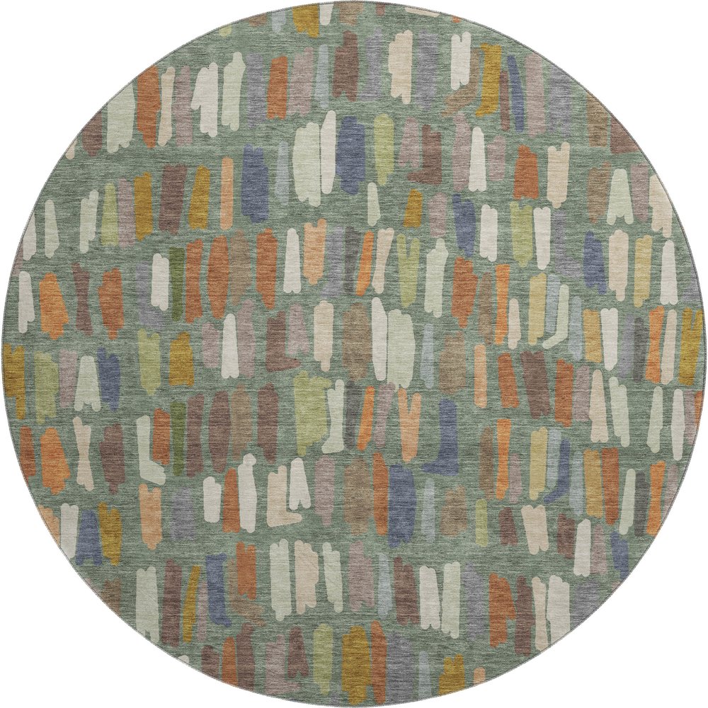 Premium Machine Washable Mayfield AMF2377 Green 8' x 8' Round Rug