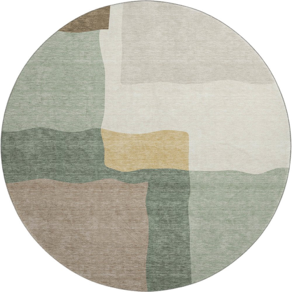 Premium Machine Washable Mayfield AMF2400 Green 8' x 8' Round Rug