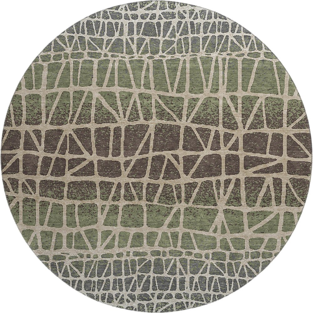 Premium Machine Washable Mayfield AMF2404 Green 8' x 8' Round Rug