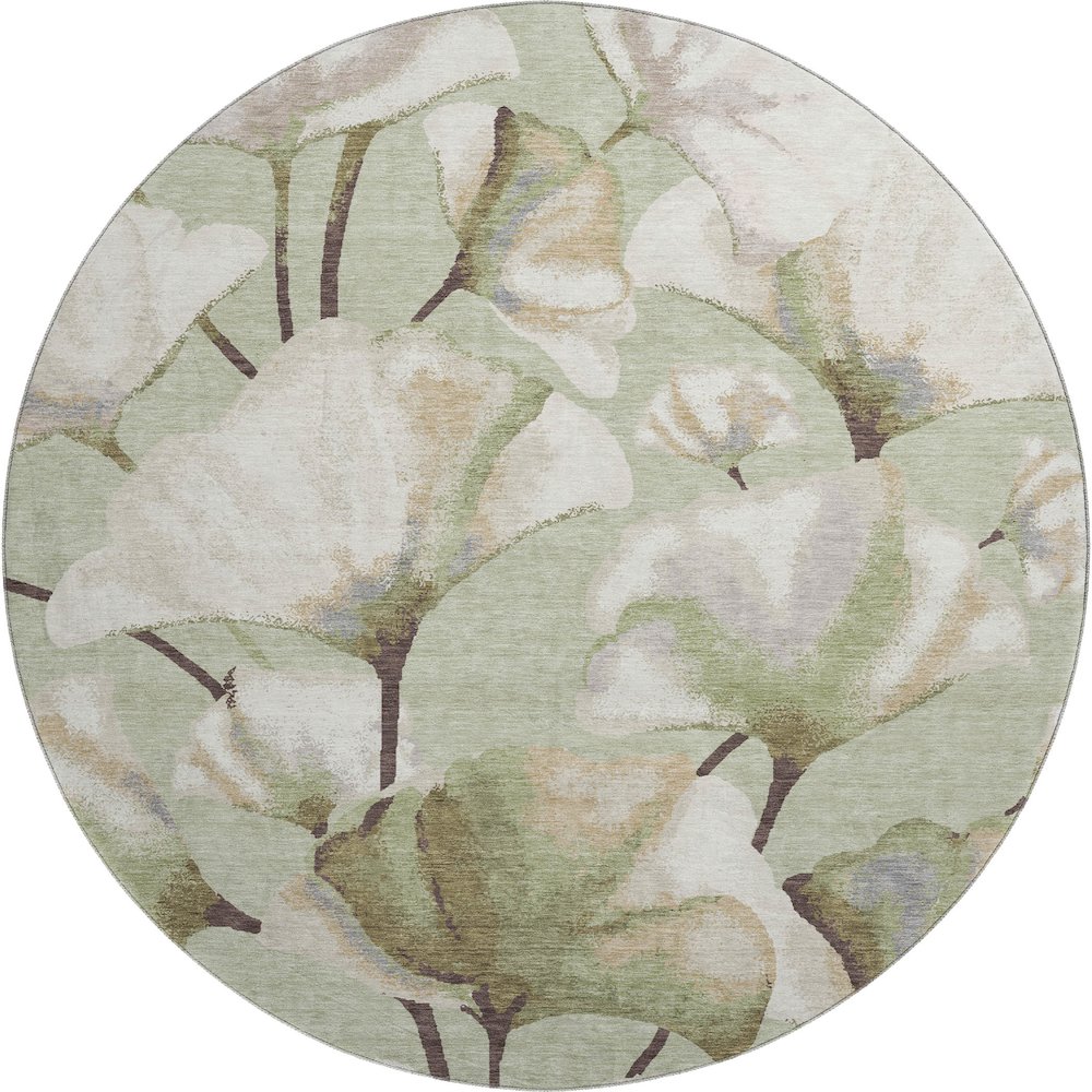 Premium Machine Washable Mayfield AMF2405 Green 8' x 8' Round Rug