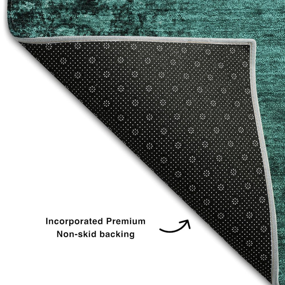 Premium Machine Washable Mayfield  Teal 8' x 8' Round Rug