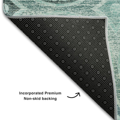 Premium Machine Washable Mayfield AMF738 Teal 8' x 8' Round Rug