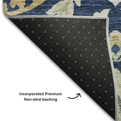 Premium Machine Washable Mayfield AMF751 Navy 8' x 8' Round Rug