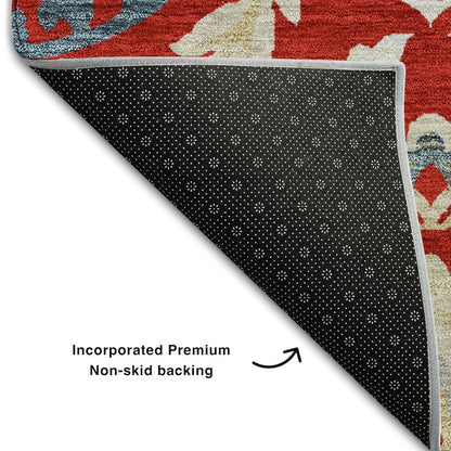 Premium Machine Washable Mayfield AMF751 Red 2'3" x 7'6" Runner Rug