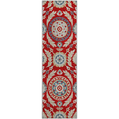 Premium Machine Washable Mayfield AMF751 Red 2'3" x 7'6" Runner Rug