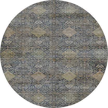 Machine Washable Aristo AR1 Blue 8' x 8' Round Rug