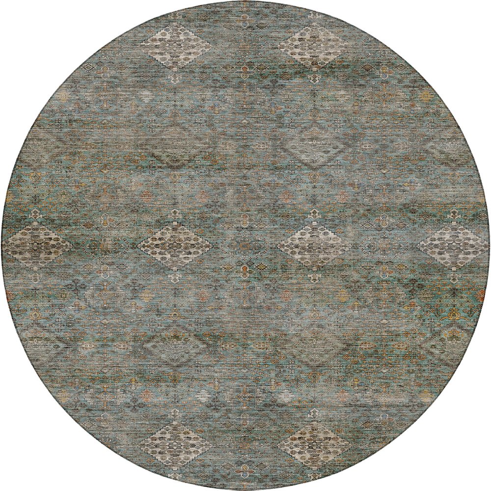 Machine Washable Aristo AR1 Teal 8' x 8' Round Rug