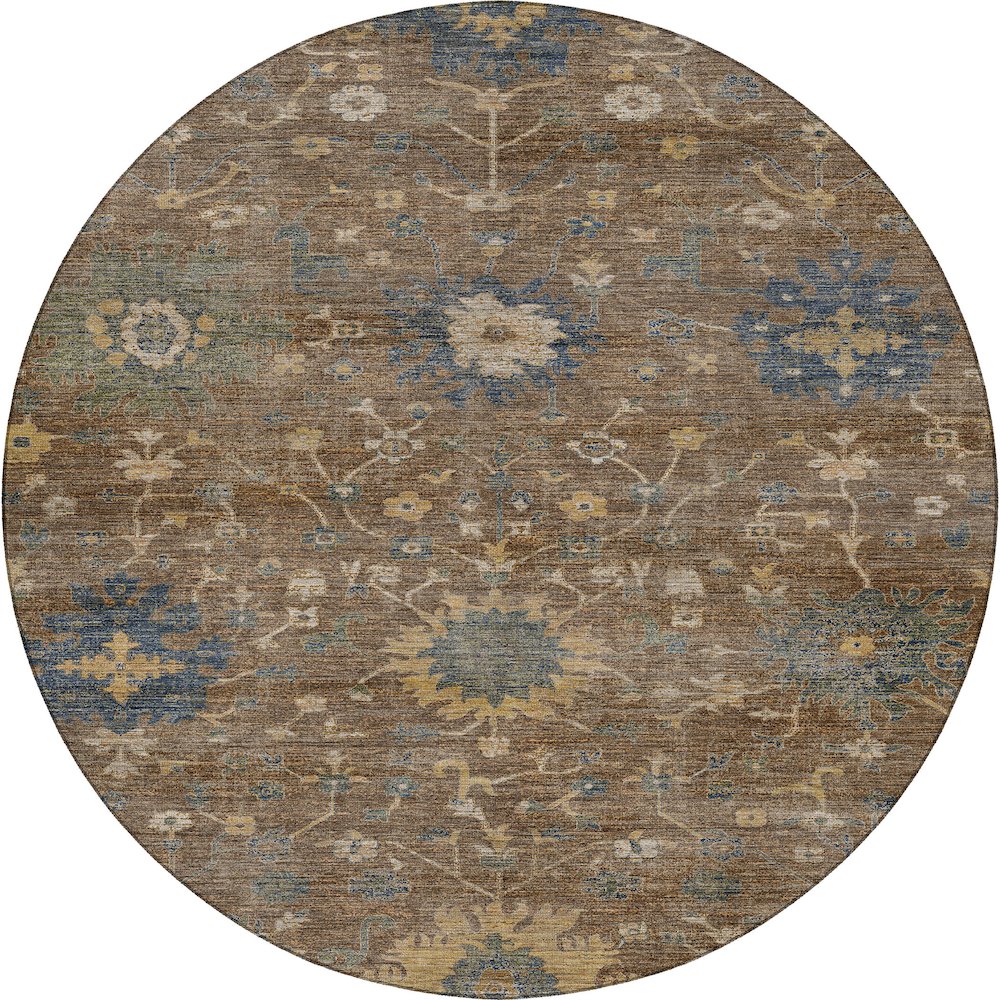 Machine Washable Aristo AR2 Brown 8' x 8' Round Rug