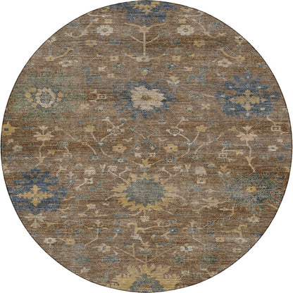 Machine Washable Aristo AR2 Brown 8' x 8' Round Rug