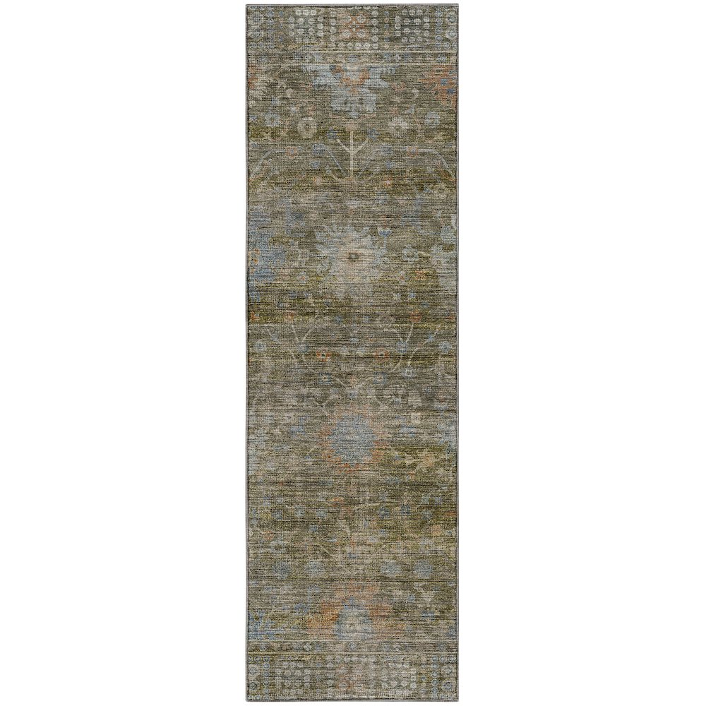 Machine Washable Aristo AR2 Green 2'3" x 7'6" Runner Rug