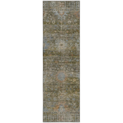 Machine Washable Aristo AR2 Green 2'3" x 7'6" Runner Rug