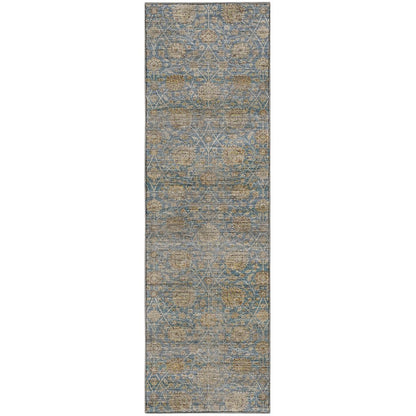 Machine Washable Aristo AR3 Blue 2'3" x 7'6" Runner Rug