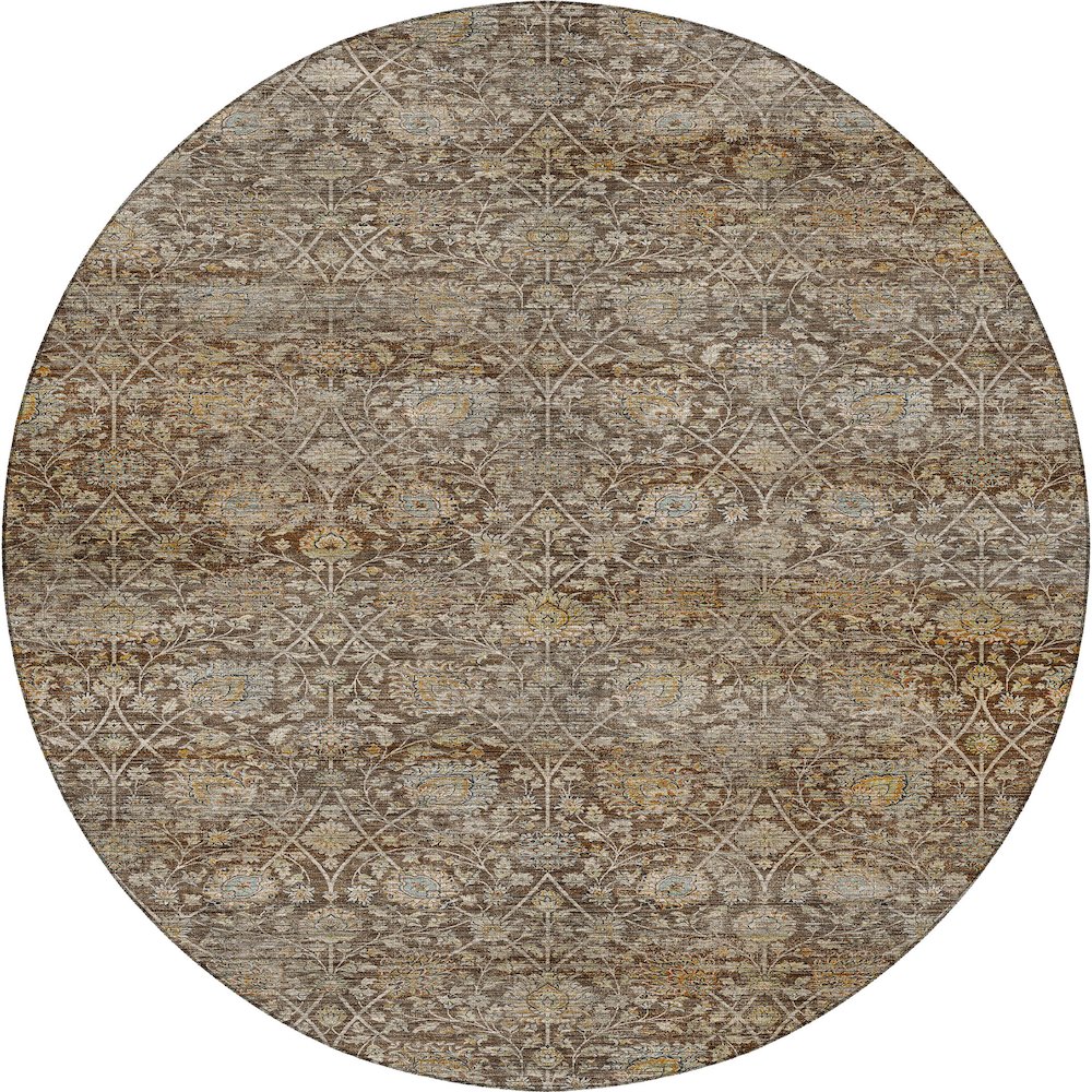 Machine Washable Aristo AR3 Brown 8' x 8' Round Rug