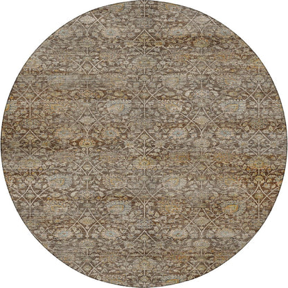 Machine Washable Aristo AR3 Brown 8' x 8' Round Rug