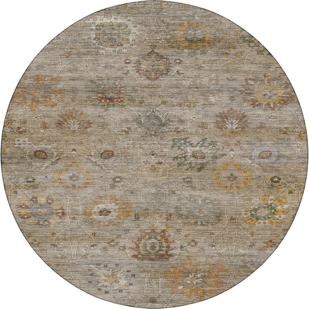 Machine Washable Aristo AR6 Brown 8' x 8' Round Rug