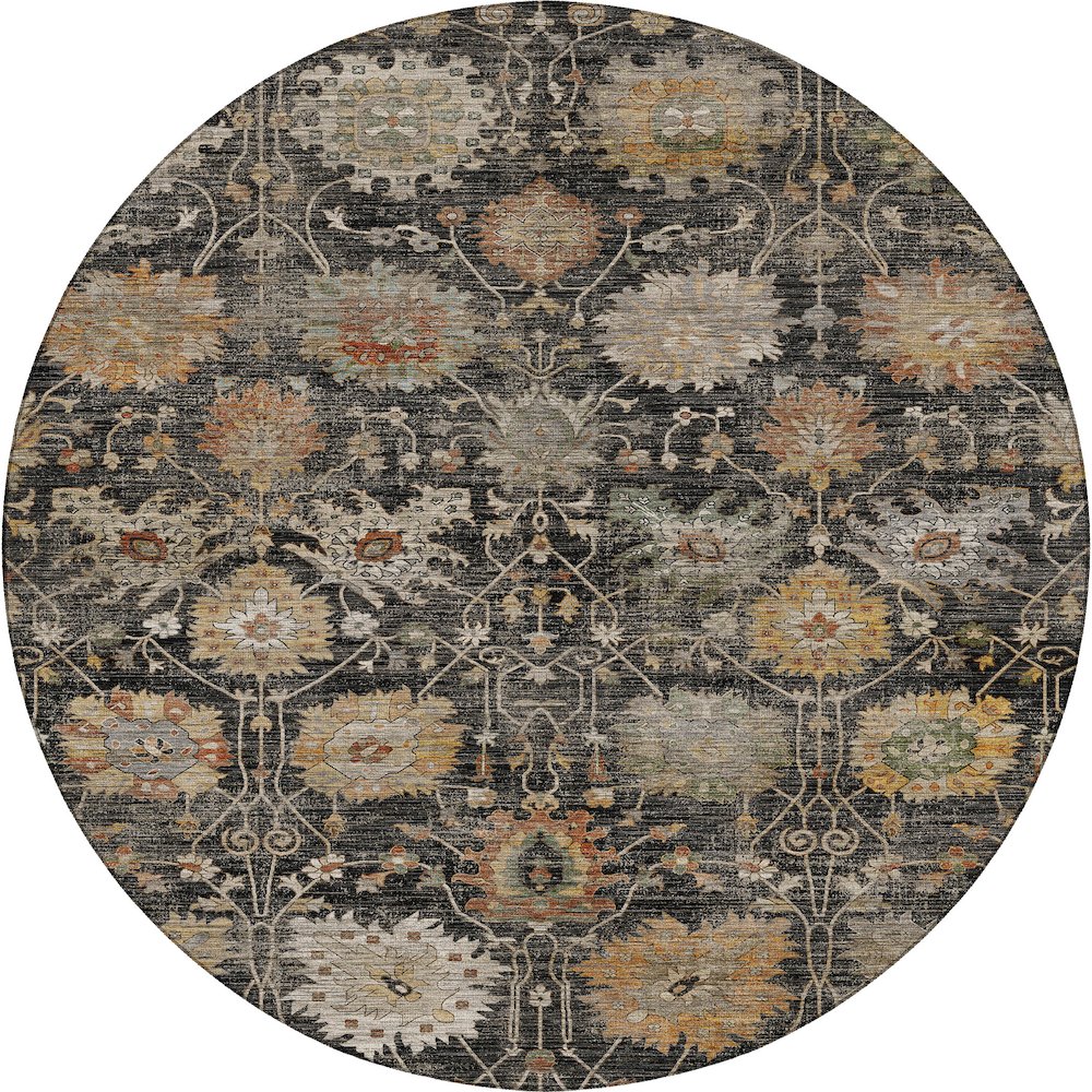 Machine Washable Aristo AR6 Black 8' x 8' Round Rug