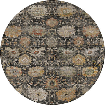 Machine Washable Aristo AR6 Black 8' x 8' Round Rug
