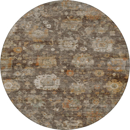 Machine Washable Aristo AR7 Brown 8' x 8' Round Rug