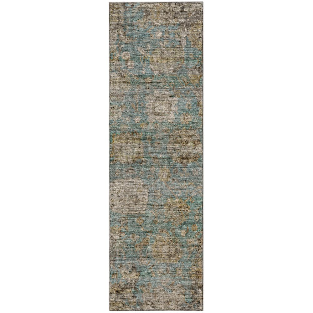 Machine Washable Aristo AR7 Teal 2'3" x 7'6" Runner Rug