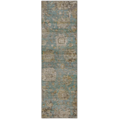 Machine Washable Aristo AR7 Teal 2'3" x 7'6" Runner Rug