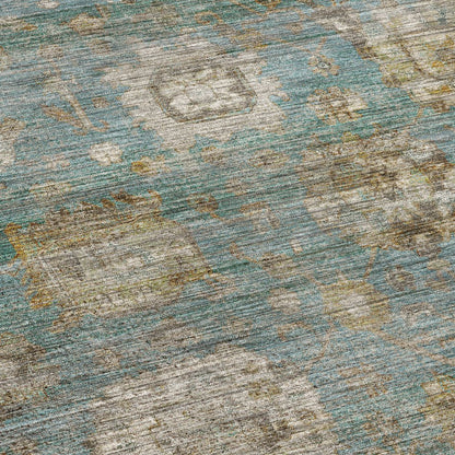 Machine Washable Aristo AR7 Teal 2'3" x 7'6" Runner Rug