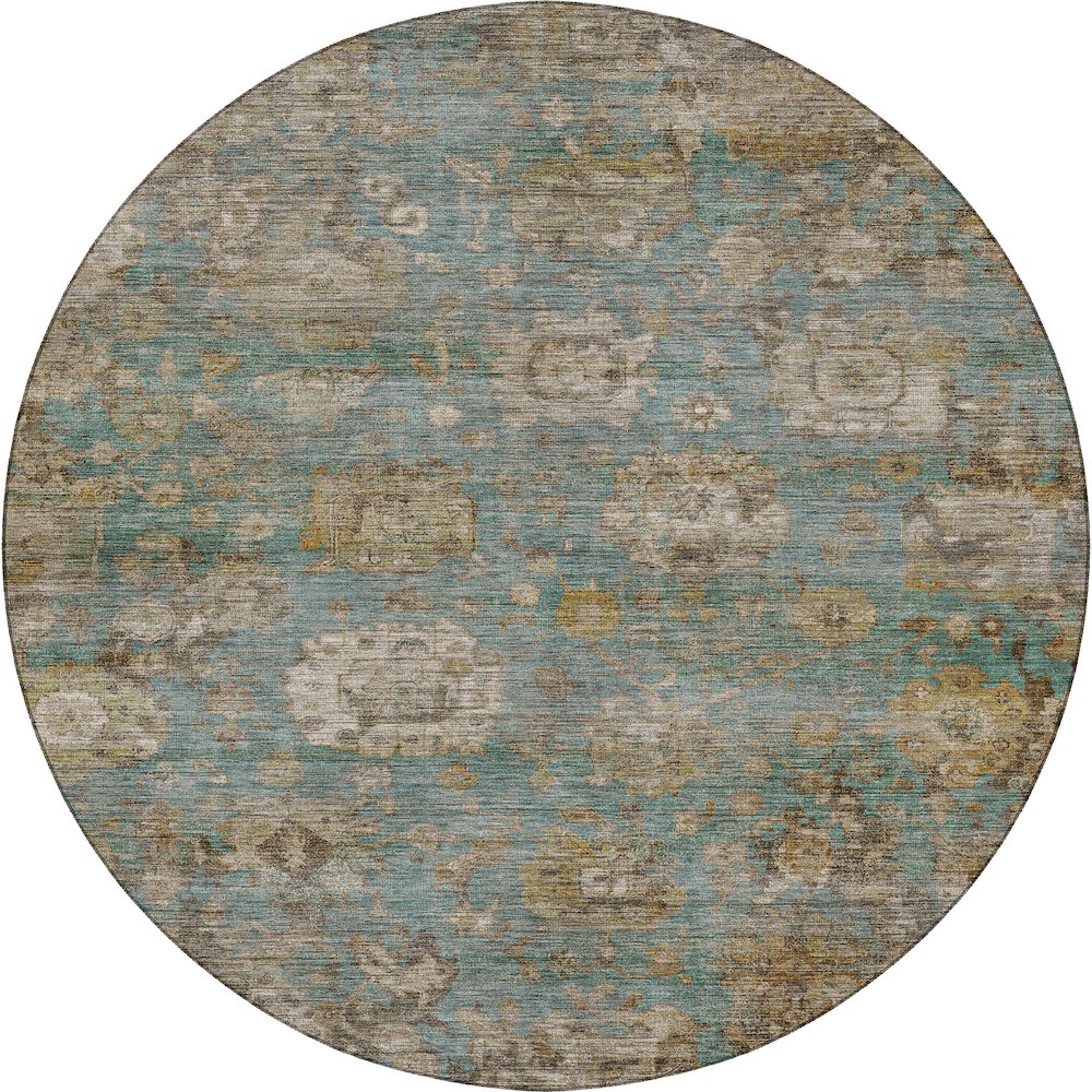 Machine Washable Aristo AR7 Teal 8' x 8' Round Rug
