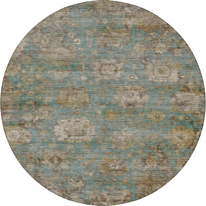 Machine Washable Aristo AR7 Teal 8' x 8' Round Rug
