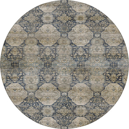 Machine Washable Aristo AR8 Blue 8' x 8' Round Rug