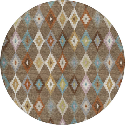 Luxury Washable Kenner KN10 Brown 8' x 8' Round Rug