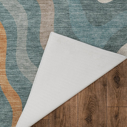 Luxury Washable Kenner KN4 Teal 5' x 7'6" Rug
