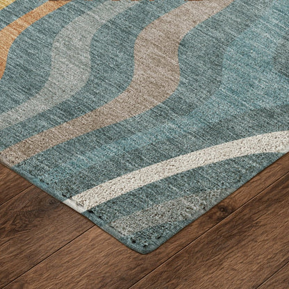 Luxury Washable Kenner KN4 Teal 6'6" x 9'6" Rug