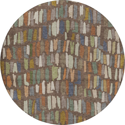 Luxury Washable Kenner KN5 Brown 8' x 8' Round Rug