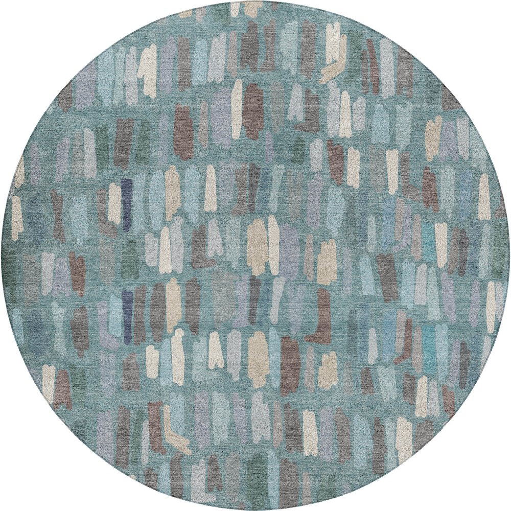 Luxury Washable Kenner KN5 Teal 8' x 8' Round Rug