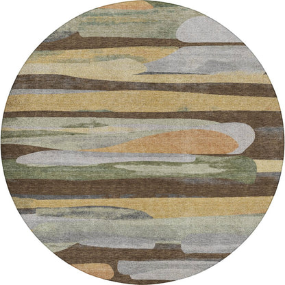 Luxury Washable Kenner KN7 Brown 8' x 8' Round Rug