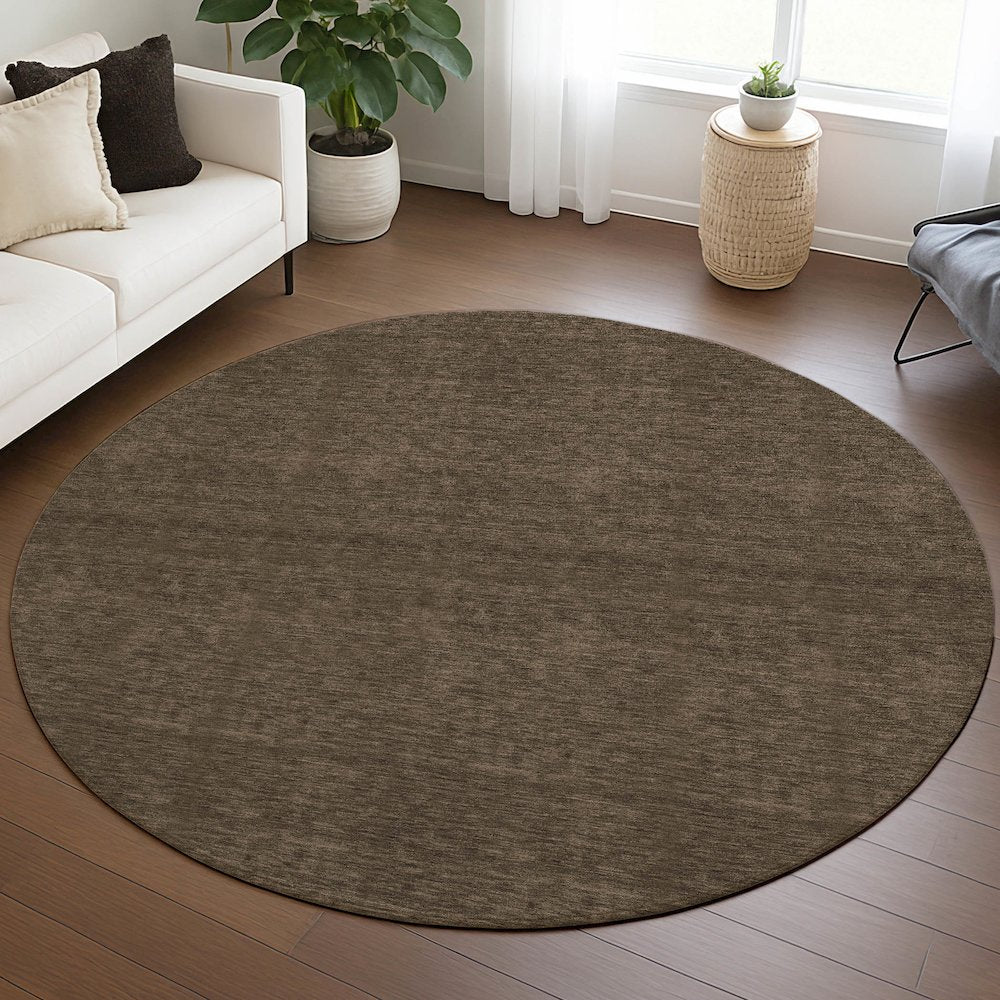 Luxury Washable Soft Essentials SE6 Brown 8' x 8' Round Rug