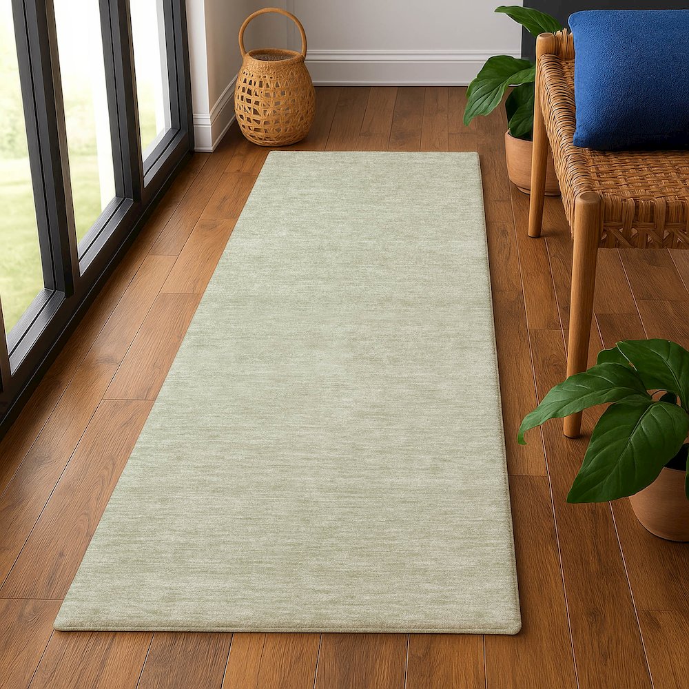 Luxury Washable Soft Essentials SE6 Green 2'3" x 7'6" Runner Rug