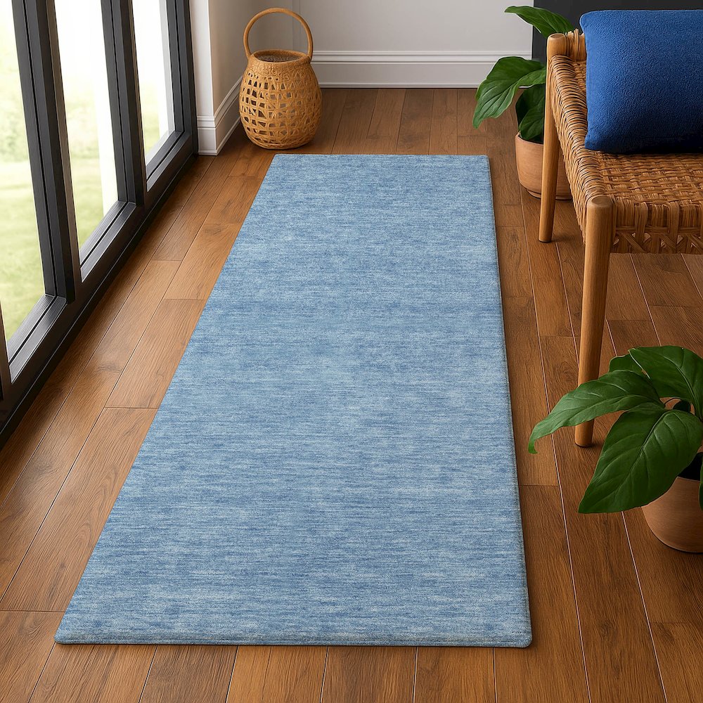 Luxury Washable Soft Essentials SE6 Blue 2'3" x 7'6" Runner Rug