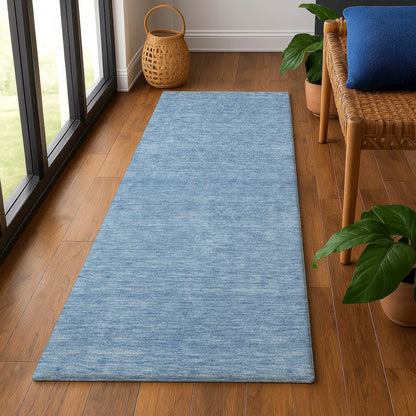 Luxury Washable Soft Essentials SE6 Blue 2'3" x 7'6" Runner Rug