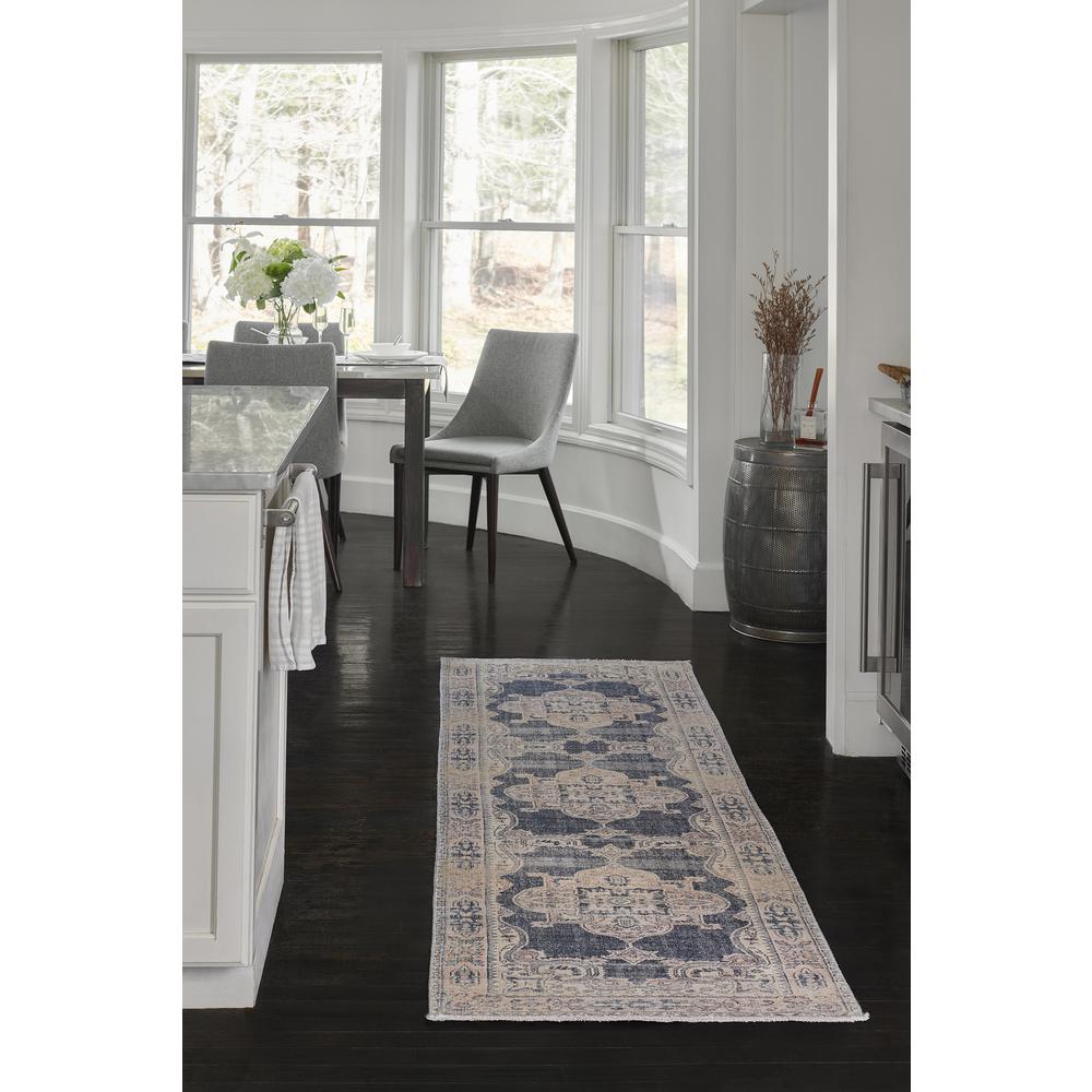 Traditional Runner Area Rug, Navy, 2'3" X 7'6" Runner