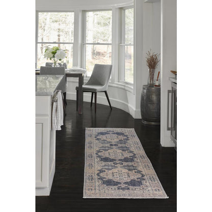 Traditional Runner Area Rug, Navy, 2'3" X 7'6" Runner