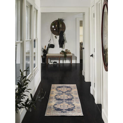 Traditional Runner Area Rug, Navy, 2'3" X 7'6" Runner