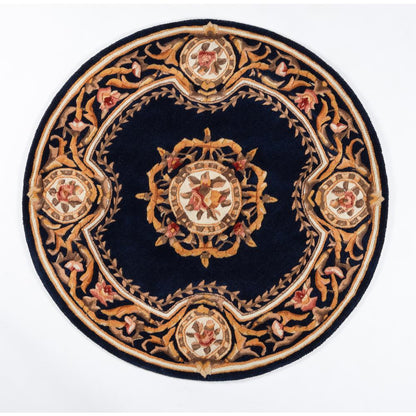 Transitional Round Area Rug, Blue, 4' X 4' Round
