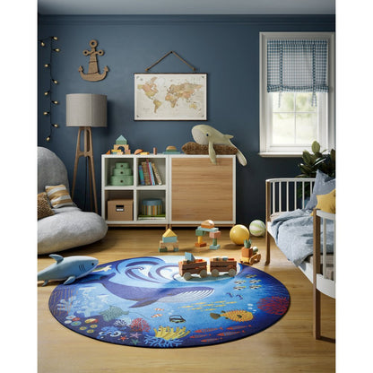 Playground Ocean Blue Kid Rug 6' X 6' Round