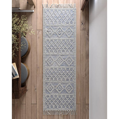 Contemporary Runner Area Rug, Blue, 2'3" X 8' Runner
