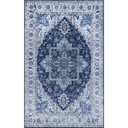 Traditional Rectangle Area Rug, Blue, 3'6" X 5'6"