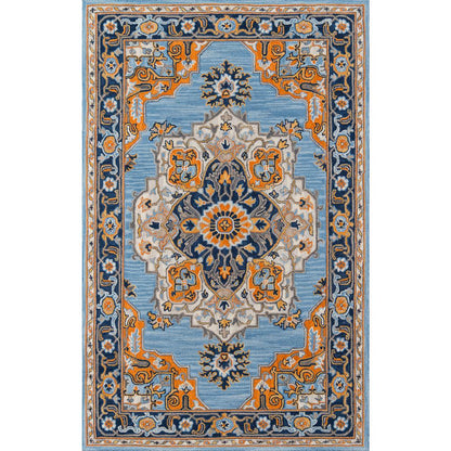 Traditional Rectangle Area Rug, Blue, 5' X 8'